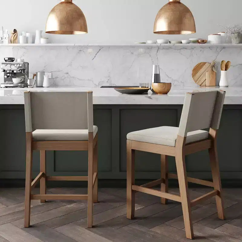 Tabouret de comptoir rembourré beige/brun clair, lot de 2