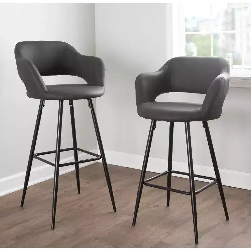 LumiSource Lot de 2 tabourets de bar Margarite Métal noir/Similicuir gris