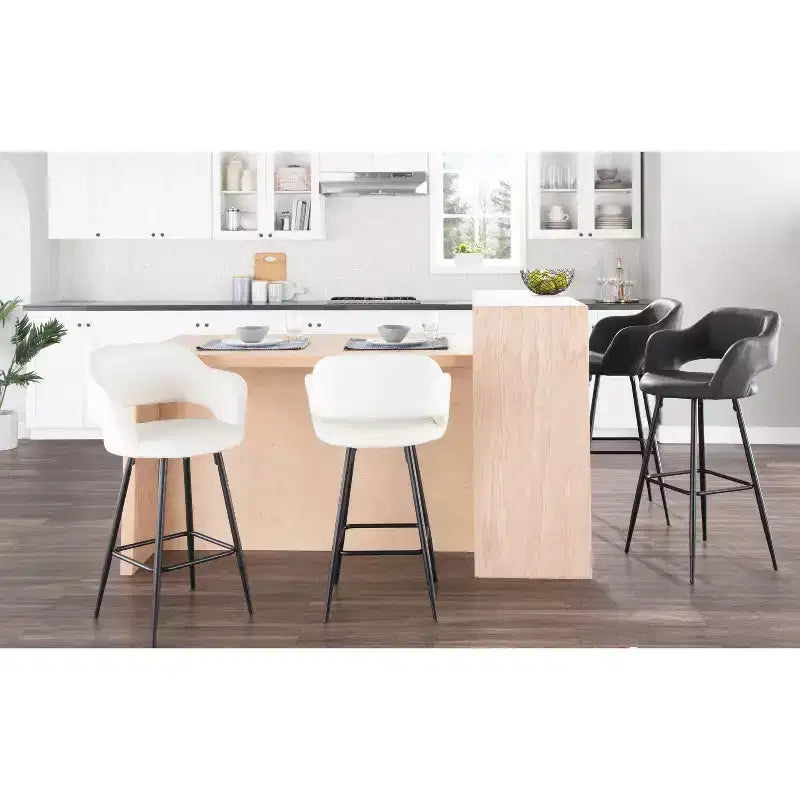 LumiSource Lot de 2 tabourets de bar Margarite Métal noir/Similicuir gris