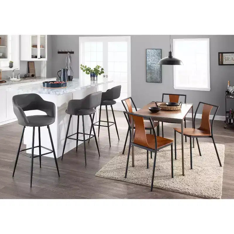 LumiSource Lot de 2 tabourets de bar Margarite Métal noir/Similicuir gris