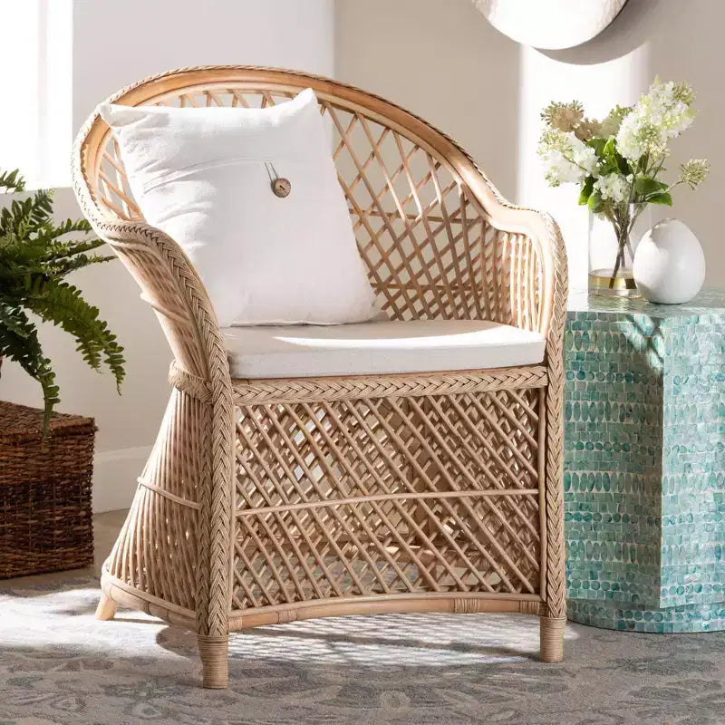Fauteuil en rotin naturel, style bohème, 1 place