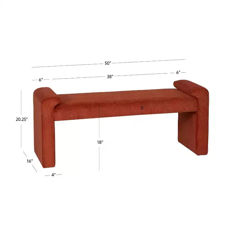 Banc capitonné en velours côtelé rouille, une place