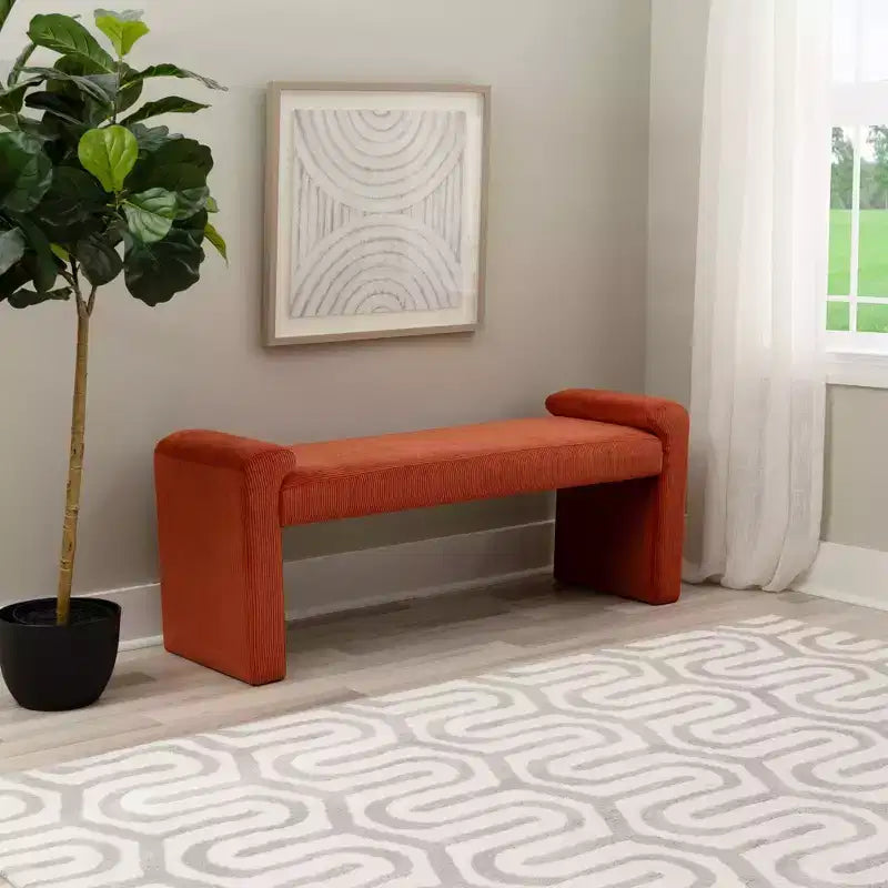 Banc capitonné en velours côtelé rouille, une place