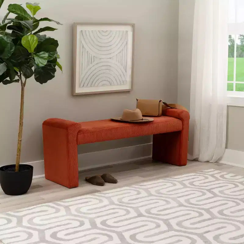 Banc capitonné en velours côtelé rouille, une place