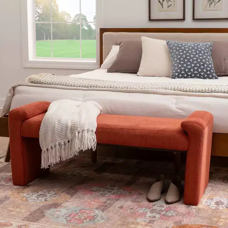 Banc capitonné en velours côtelé rouille, une place