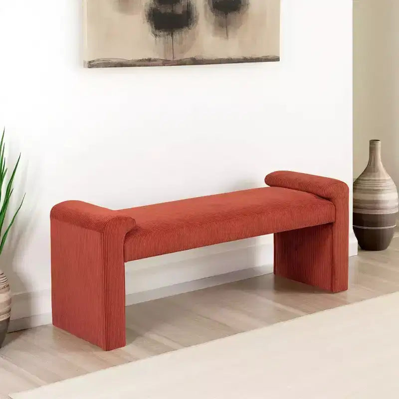 Banc capitonné en velours côtelé rouille, une place