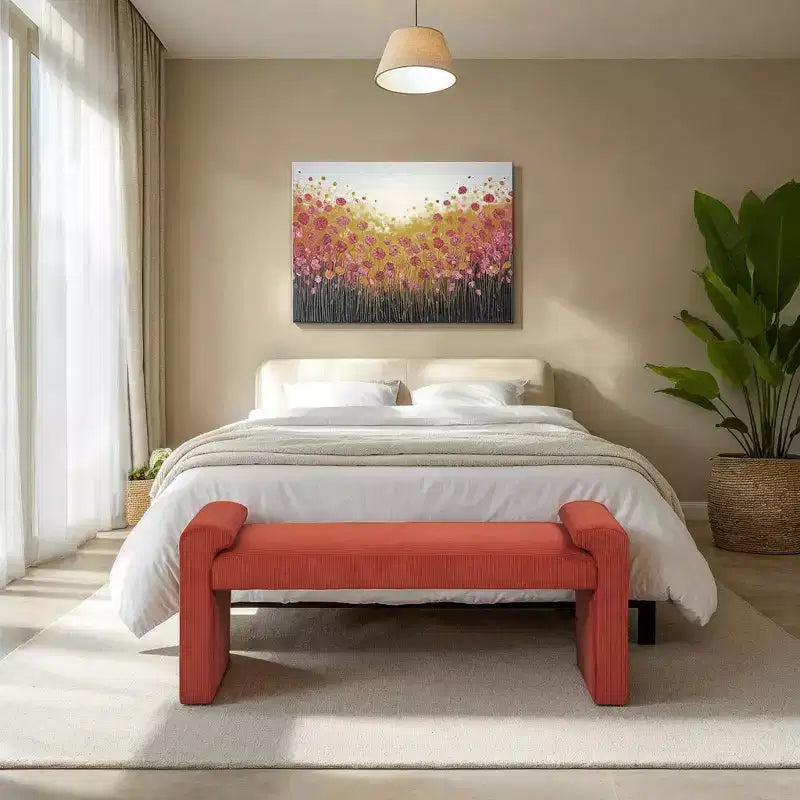 Banc capitonné en velours côtelé rouille, une place