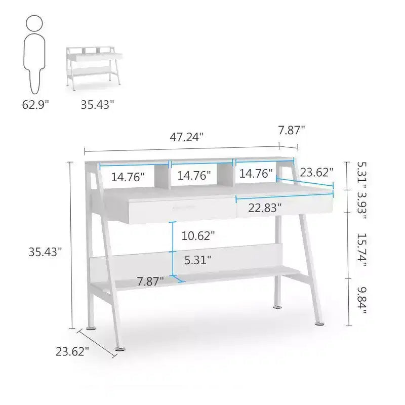Bureau d'ordinateur moderne blanc 47", une place