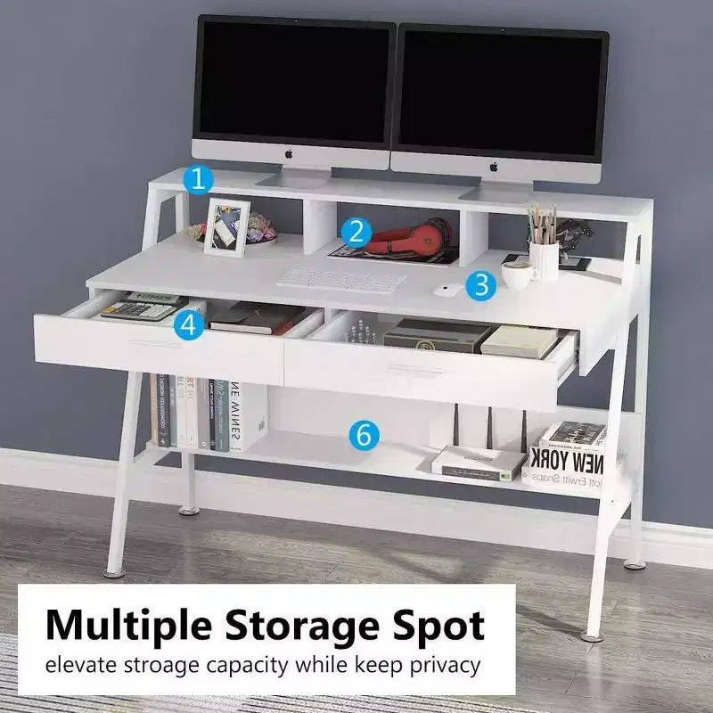 Bureau d'ordinateur moderne blanc 47", une place