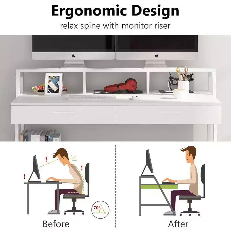 Bureau d'ordinateur moderne blanc 47", une place