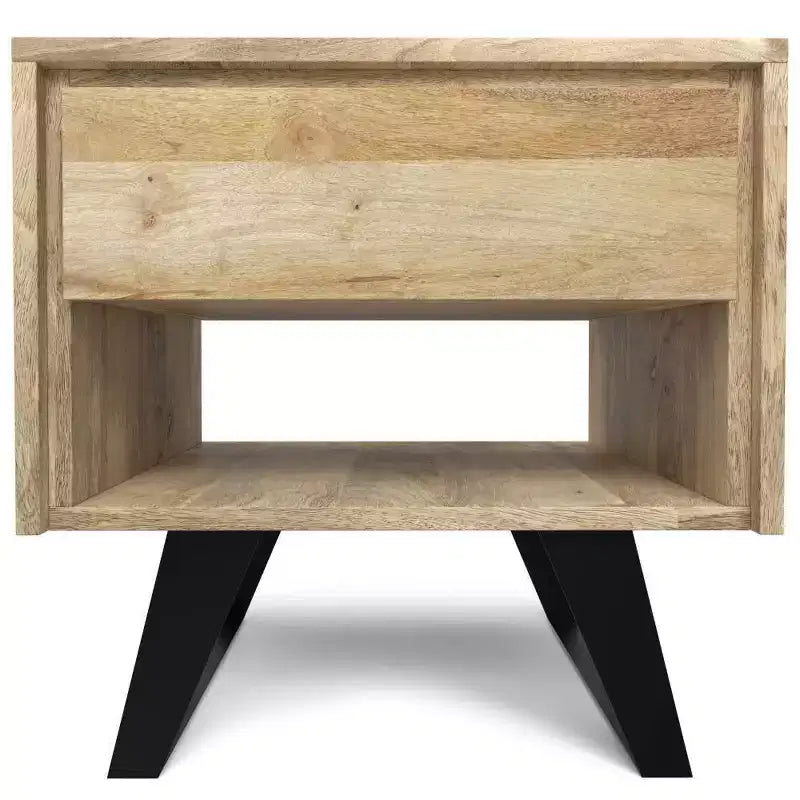 Table d'appoint carrée marron, bois de manguier et métal, 1 personne
