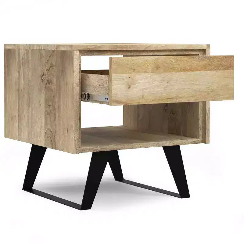 Table d'appoint carrée marron, bois de manguier et métal, 1 personne