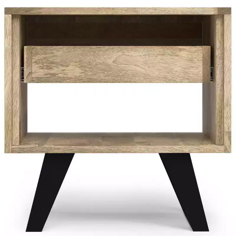 Table d'appoint carrée marron, bois de manguier et métal, 1 personne