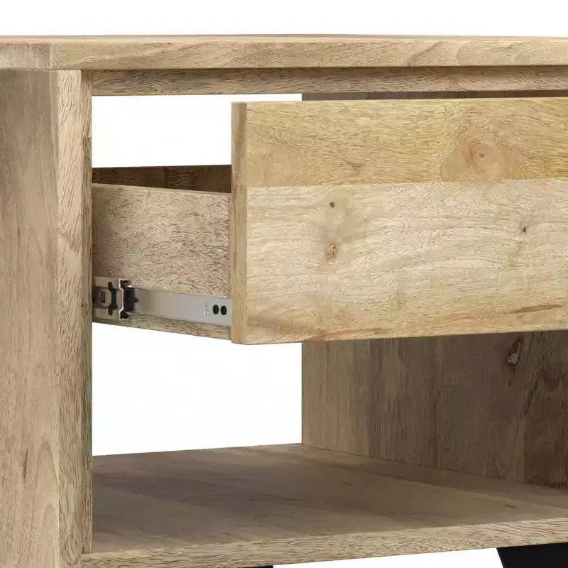 Table d'appoint carrée marron, bois de manguier et métal, 1 personne