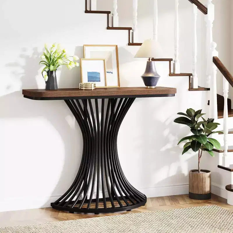 Table console d'appoint rectangulaire marron et noire, 1 pièce