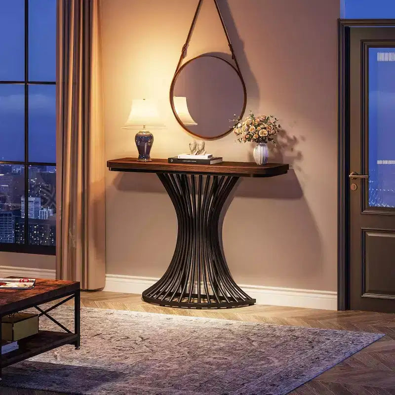 Table console d'appoint rectangulaire marron et noire, 1 pièce