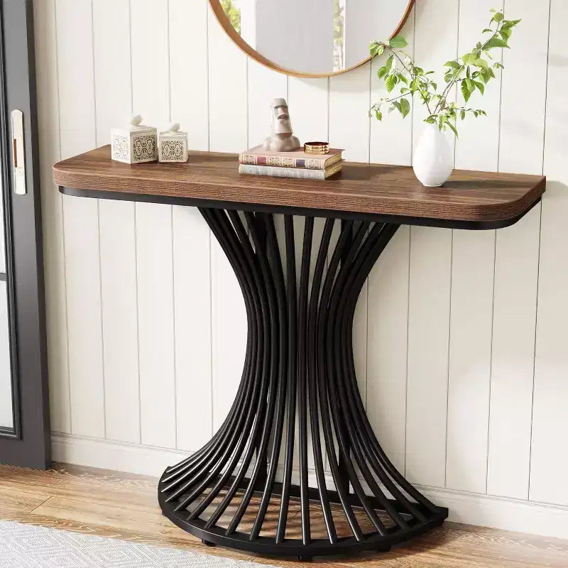 Table console d'appoint rectangulaire marron et noire, 1 pièce