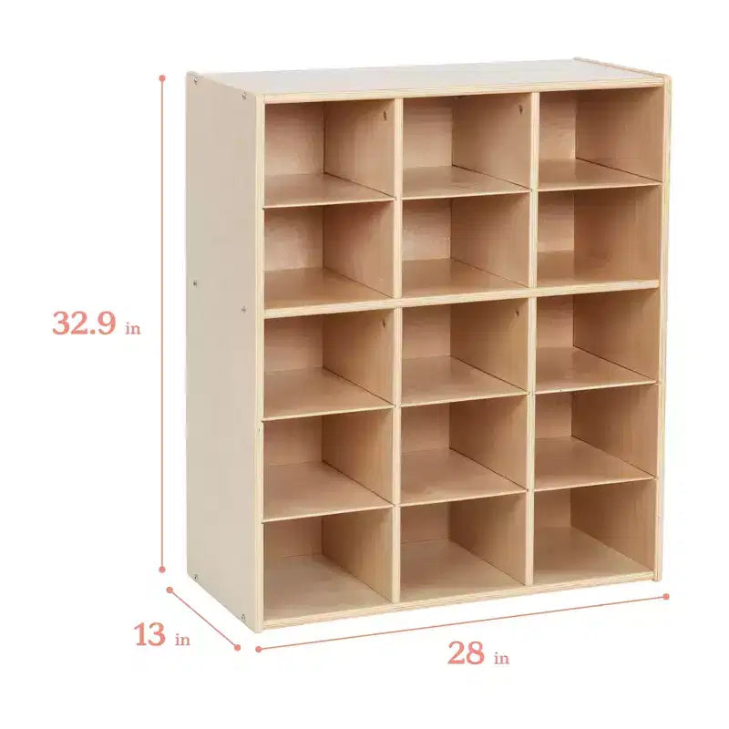 Meuble de rangement pour enfants à 15 casiers, 5x3, finition lavis gris / naturel / lavis blanc
