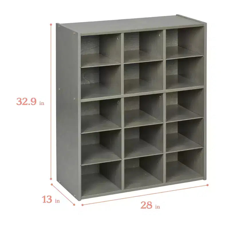 Meuble de rangement pour enfants à 15 casiers, 5x3, finition lavis gris / naturel / lavis blanc