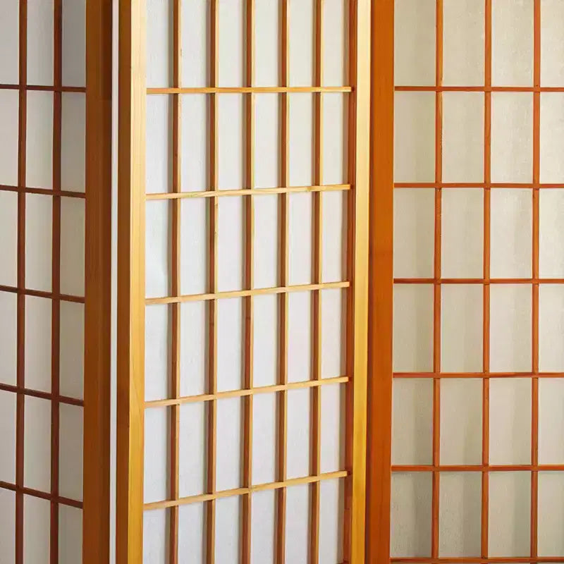 Paravent shoji 3 panneaux marron/orange, séparateur de pièce 2 personnes