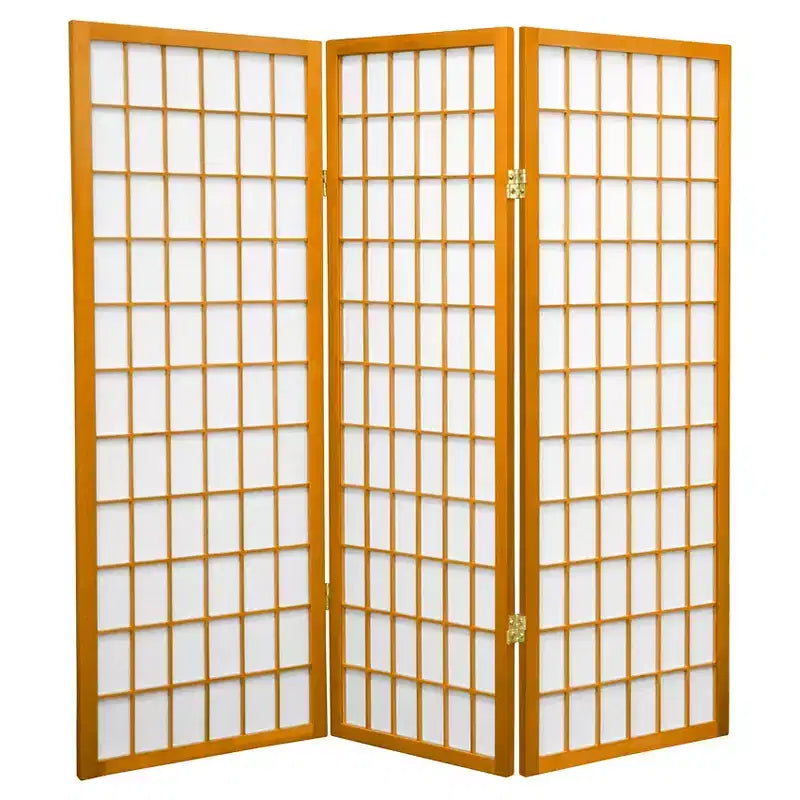Paravent shoji 3 panneaux marron/orange, séparateur de pièce 2 personnes