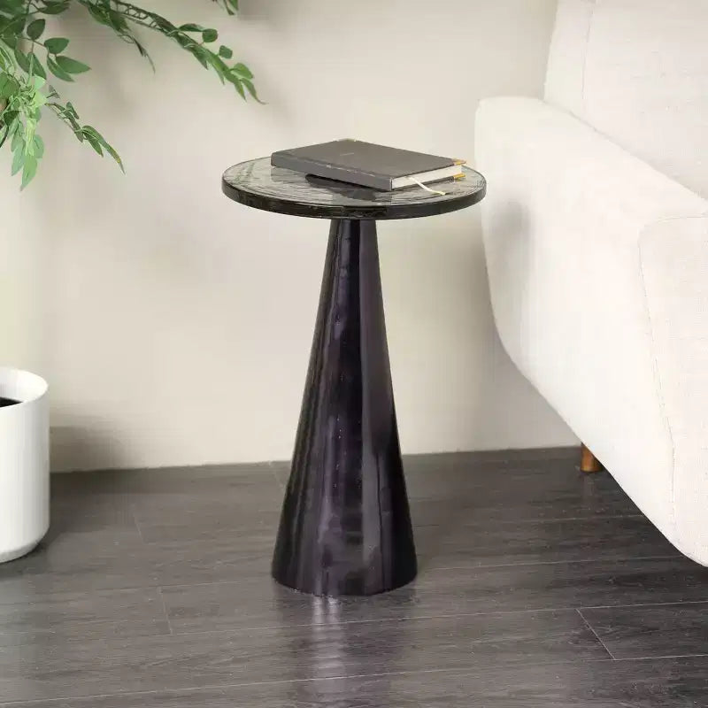 Table d'appoint cône géométrique noire, plateau en verre, 1 pièce