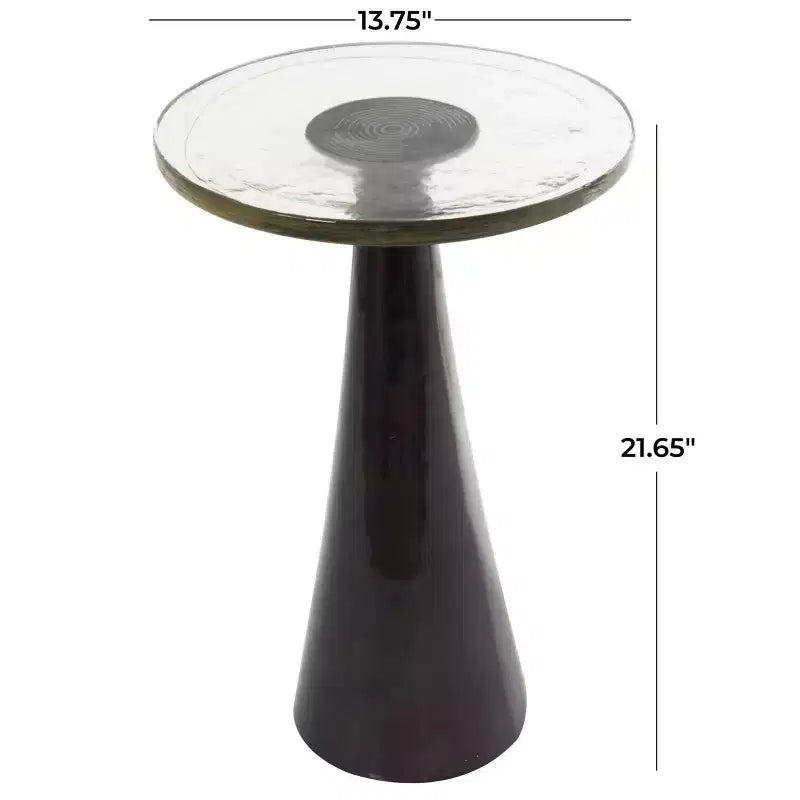 Table d'appoint cône géométrique noire, plateau en verre, 1 pièce