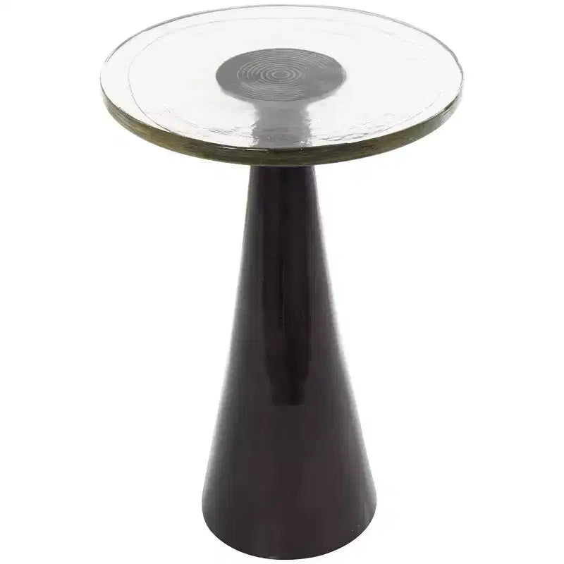 Table d'appoint cône géométrique noire, plateau en verre, 1 pièce