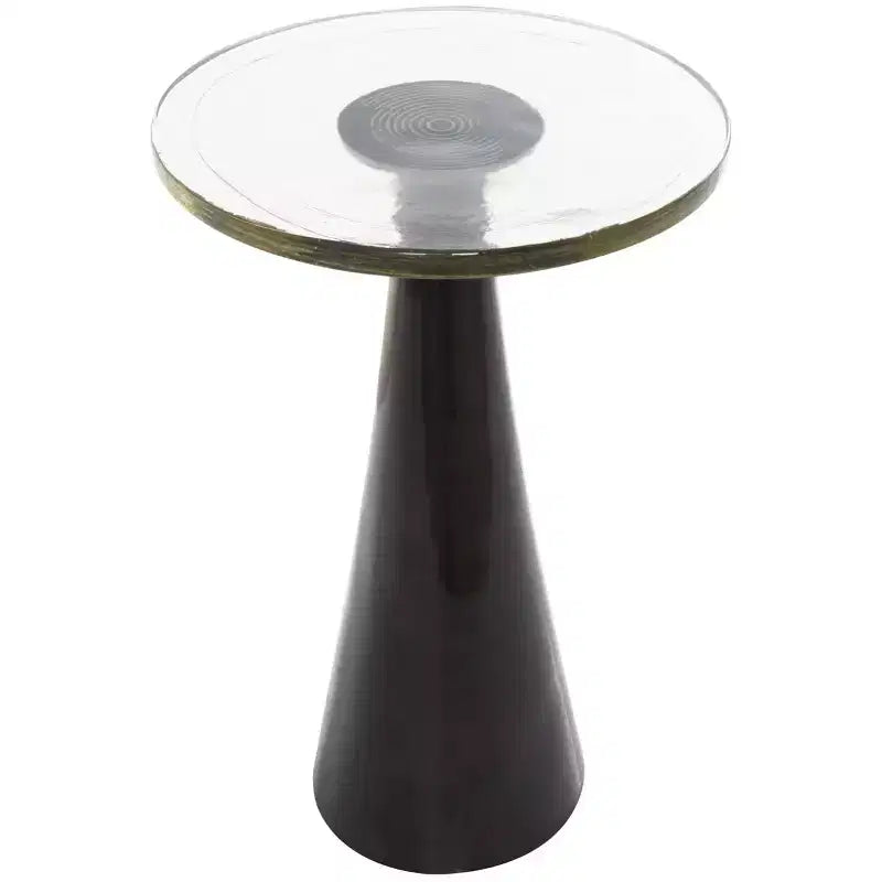 Table d'appoint cône géométrique noire, plateau en verre, 1 pièce