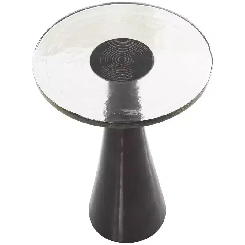 Table d'appoint cône géométrique noire, plateau en verre, 1 pièce