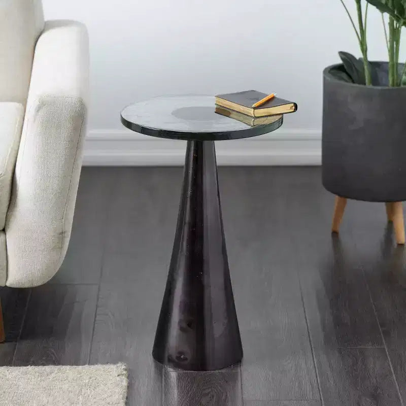 Table d'appoint cône géométrique noire, plateau en verre, 1 pièce