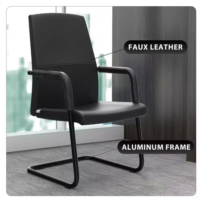 Fauteuil de bureau en similicuir, piètement luge, une place – plusieurs coloris