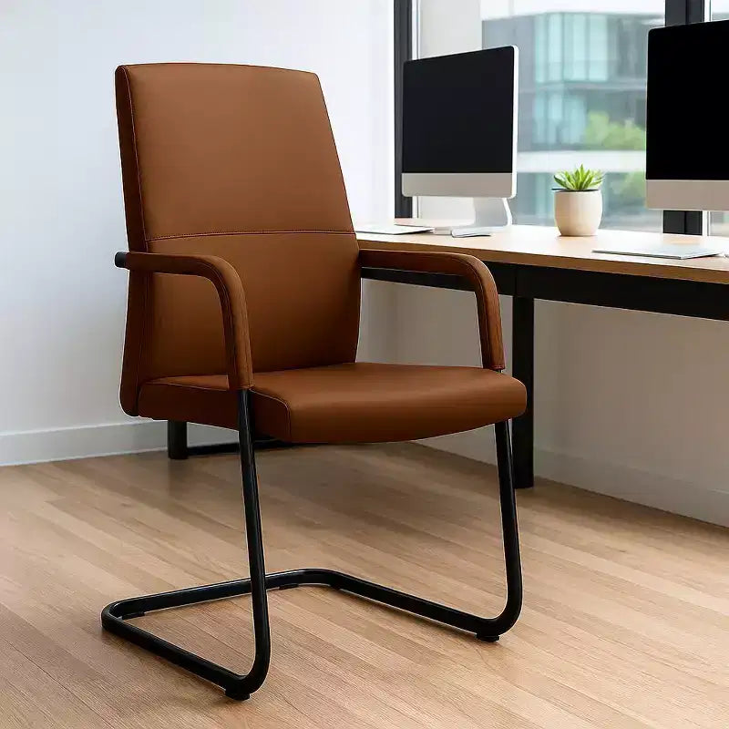 Fauteuil de bureau en similicuir, piètement luge, une place – plusieurs coloris