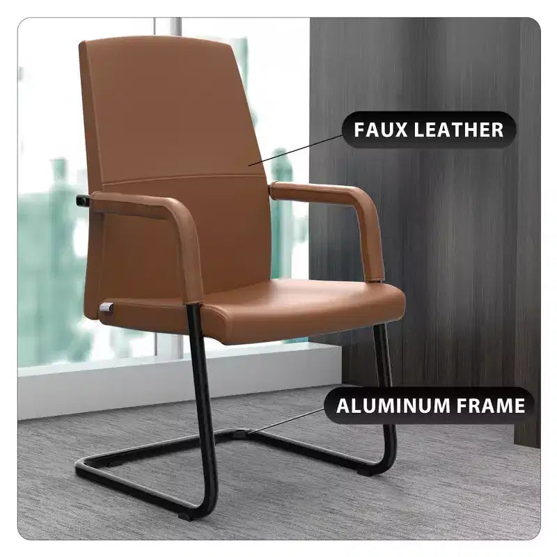 Fauteuil de bureau en similicuir, piètement luge, une place – plusieurs coloris