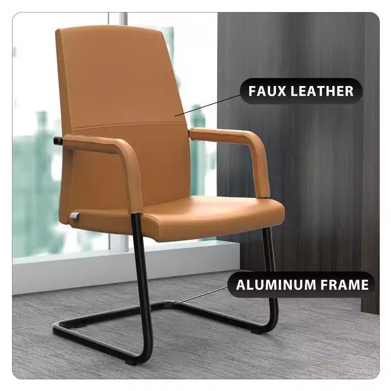 Fauteuil de bureau en similicuir, piètement luge, une place – plusieurs coloris