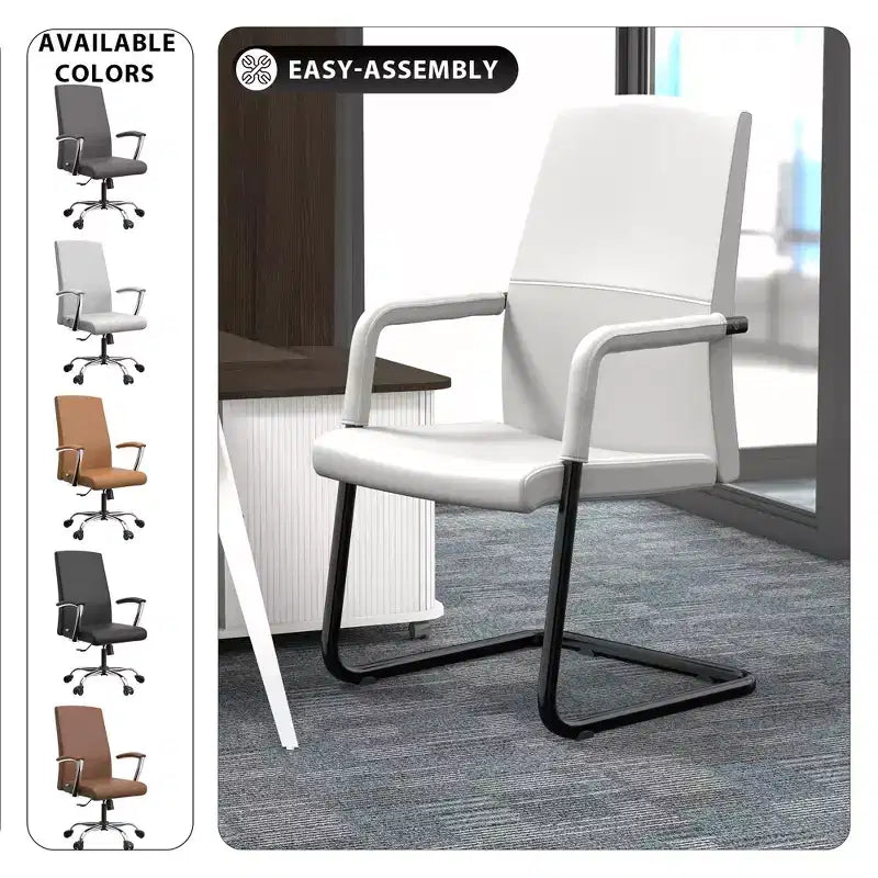 Fauteuil de bureau en similicuir, piètement luge, une place – plusieurs coloris