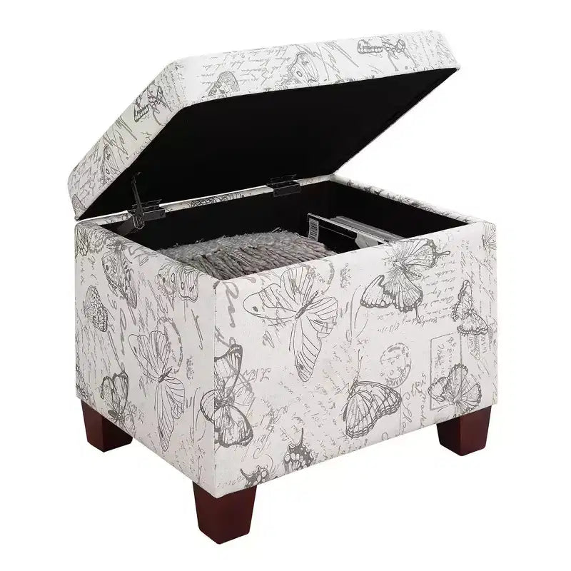 Pouf de rangement avec siège rembourré, plusieurs coloris et tissus, 1 place