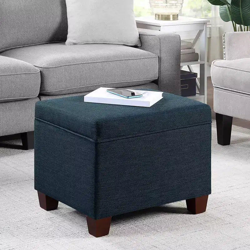 Pouf de rangement avec siège rembourré, plusieurs coloris et tissus, 1 place
