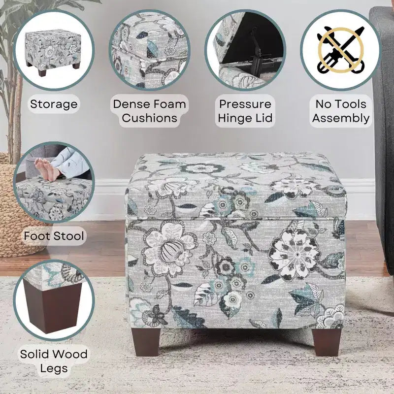 Pouf de rangement avec siège rembourré, plusieurs coloris et tissus, 1 place