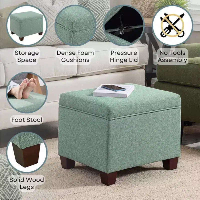 Pouf de rangement avec siège rembourré, plusieurs coloris et tissus, 1 place