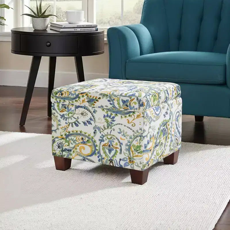 Pouf de rangement avec siège rembourré, plusieurs coloris et tissus, 1 place