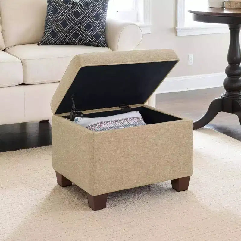 Pouf de rangement avec siège rembourré, plusieurs coloris et tissus, 1 place
