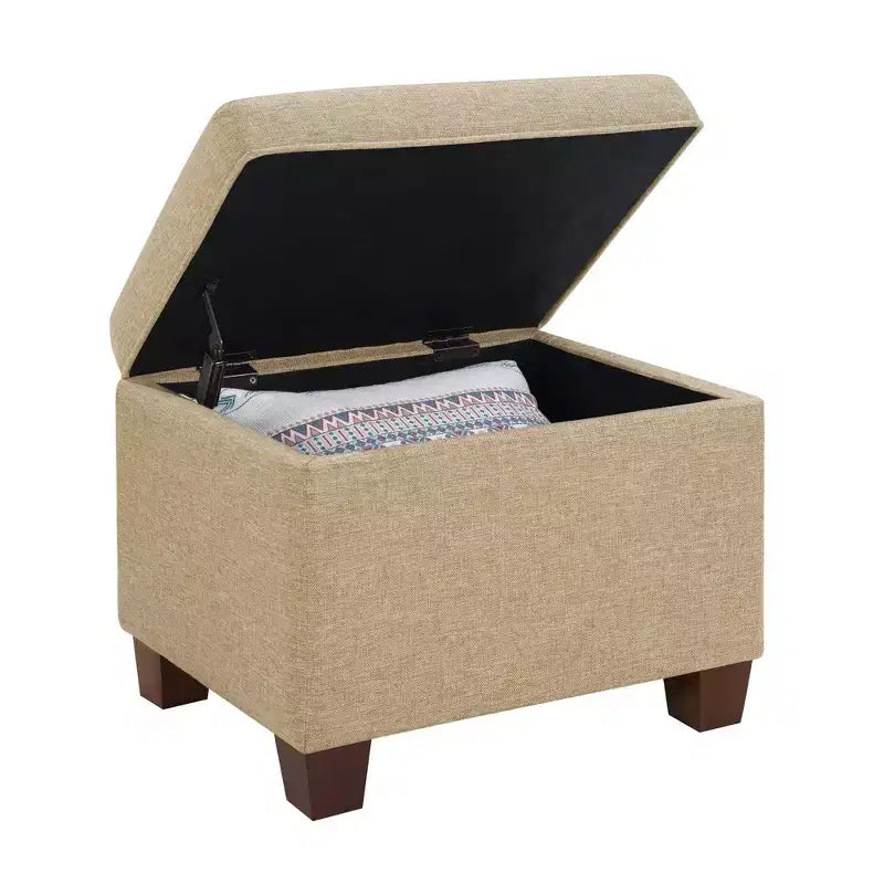 Pouf de rangement avec siège rembourré, plusieurs coloris et tissus, 1 place