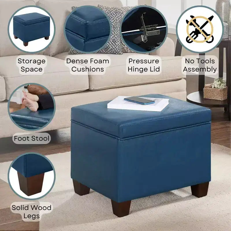 Pouf de rangement avec siège rembourré, plusieurs coloris et tissus, 1 place