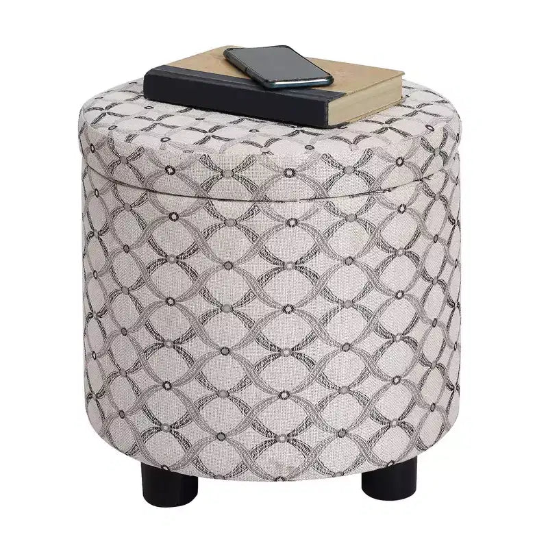 Pouf de rangement rond avec plateau/couvercle réversible – Gris anthracite foncé / Ruban / Bleu foncé / Fauve, Tissu, 1 personne