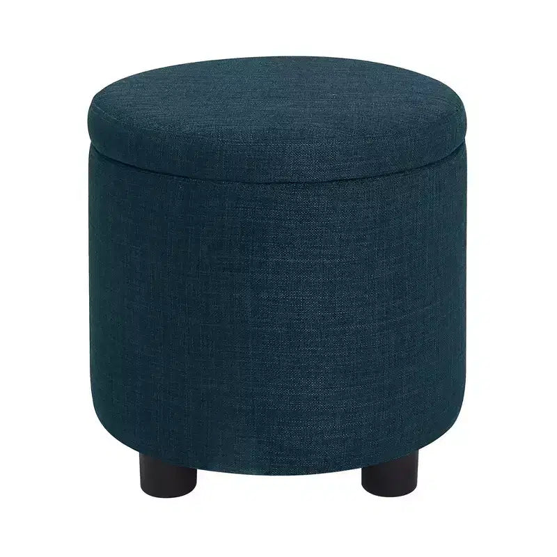 Pouf de rangement rond avec plateau/couvercle réversible – Gris anthracite foncé / Ruban / Bleu foncé / Fauve, Tissu, 1 personne
