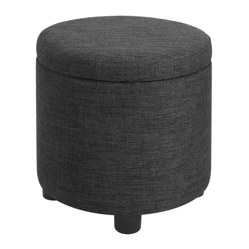 Pouf de rangement rond avec plateau/couvercle réversible – Gris anthracite foncé / Ruban / Bleu foncé / Fauve, Tissu, 1 personne