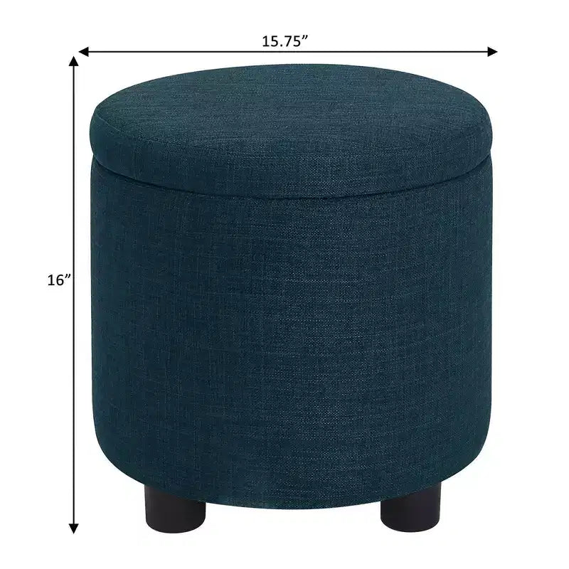 Pouf de rangement rond avec plateau/couvercle réversible – Gris anthracite foncé / Ruban / Bleu foncé / Fauve, Tissu, 1 personne