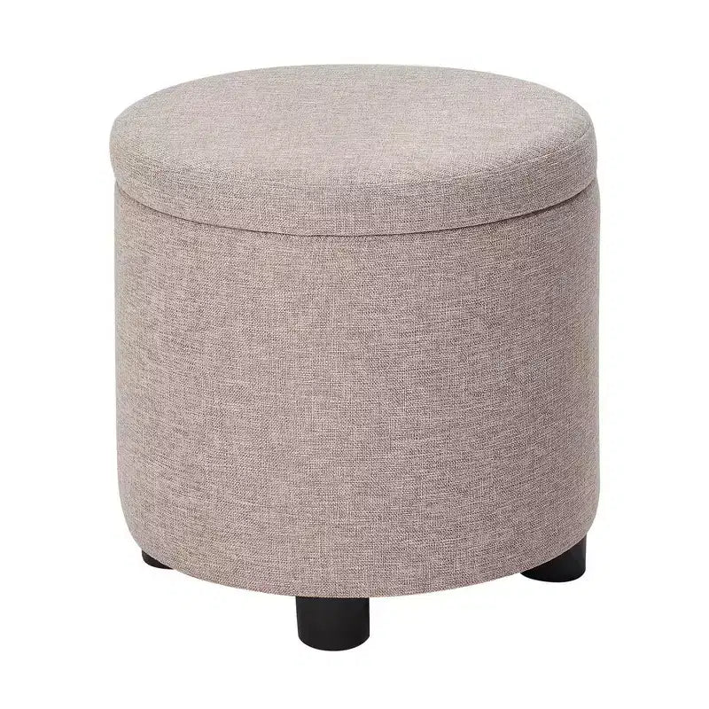 Pouf de rangement rond avec plateau/couvercle réversible – Gris anthracite foncé / Ruban / Bleu foncé / Fauve, Tissu, 1 personne