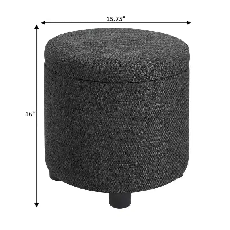 Pouf de rangement rond avec plateau/couvercle réversible – Gris anthracite foncé / Ruban / Bleu foncé / Fauve, Tissu, 1 personne